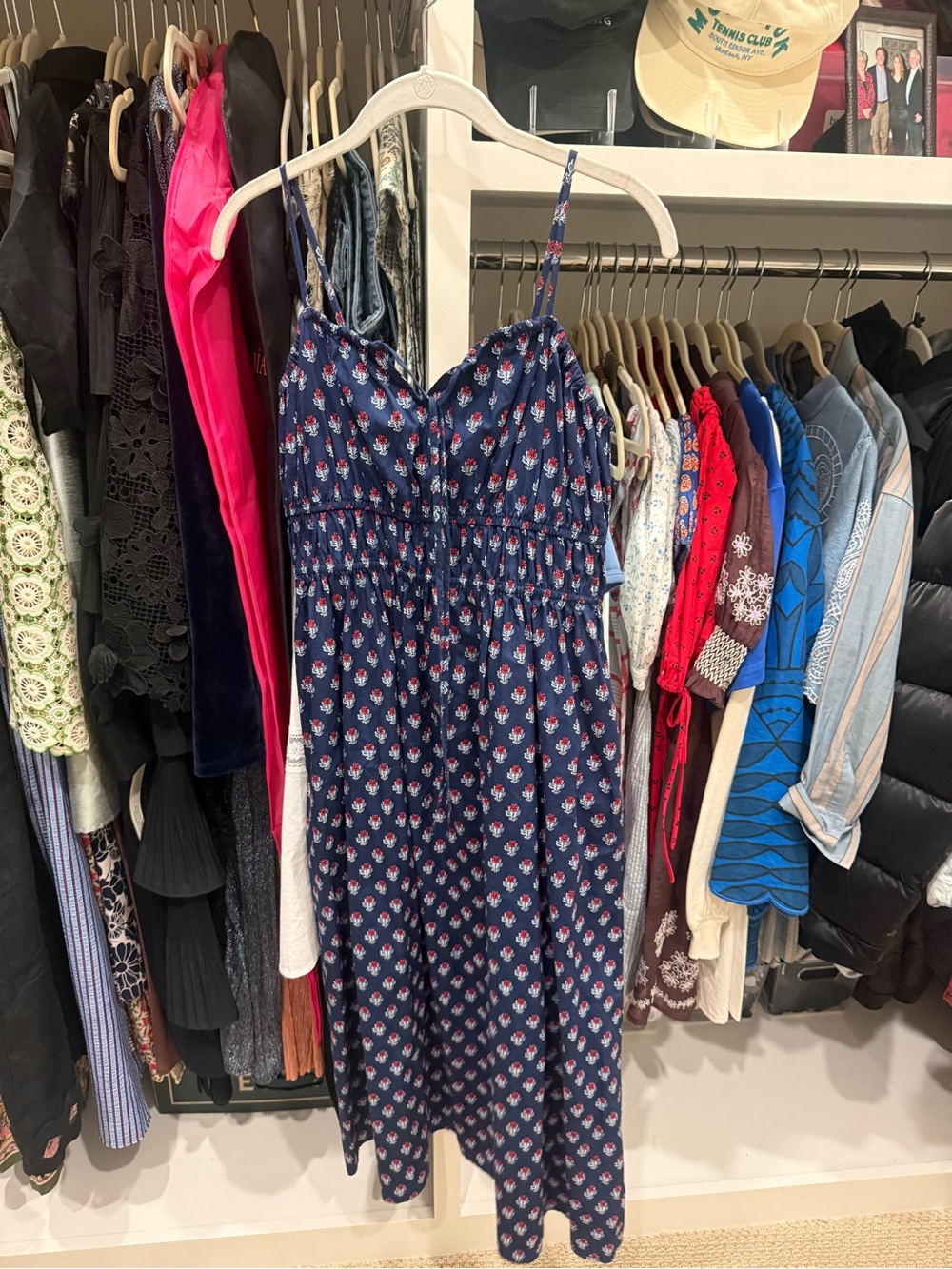 Universal Thread Navy Floral Smocked Midi Dress with Spaghetti Straps